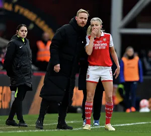 Arsenal Women's Coach Jonas Eidevall with Leah Williamson in FA WSL Cup Final against Chelsea