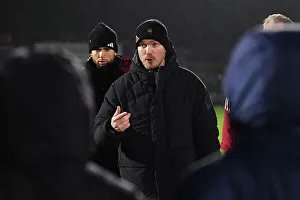 Arsenal Women's Coach Jonas Eidevall Motivates Team After Conti Cup Match vs. Tottenham Hotspur
