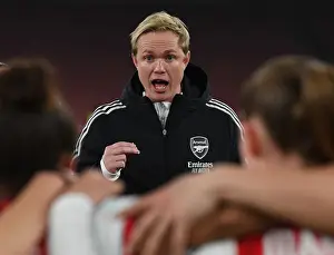 Arsenal Women V VfL Wolfsburg 2021-22 Prints: Arsenal Women's Coach Jonas Eidevall Motivates Team Against VfL Wolfsburg in UEFA Champions League Quarterfinals