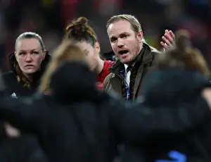 Arsenal Women V Chelsea Women - FA Cup Final 2021 Prints: Arsenal Women's Coach Jonas Eidevall Rallies Team at FA Cup Final vs. Chelsea