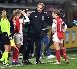 Hoffenhiem V Arsenal Women 2021-22 Prints: Arsenal Women's Coach Jonas Eidevall Strategizes with Jordan Nobbs