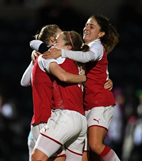 Arsenal Women's Continental Cup Final: Miedema, Little, and van de Donk Celebrate Goal Against Manchester City