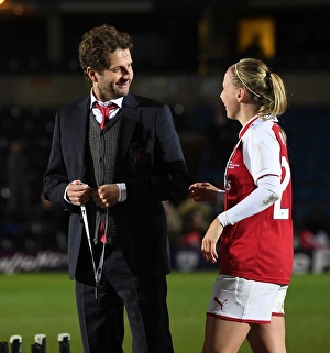 Arsenal Women V Manchester City Ladies - Continentail Cup Final Prints: Arsenal Women's Continental Cup Triumph: Joe Montemurro and Beth Mead Celebrate Victory over Manchester City