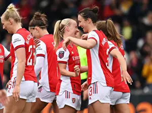 Arsenal Women's Dominance: Lotte Wubben-Moy and Beth Mead Celebrate Fifth Goal vs. Aston Villa in FA WSL