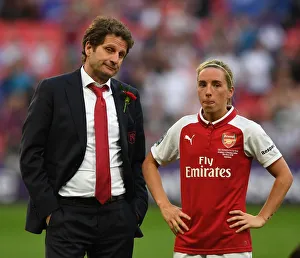 Arsenal Women V Chelsea Ladies - FA Cup Final 2018 Prints: Arsenal Women's FA Cup Final Triumph: Montemurro and Nobbs Celebrate Victory over Chelsea