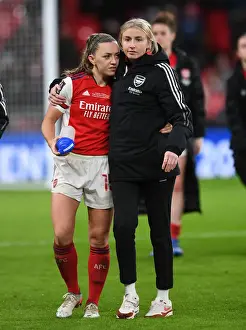 Arsenal Women V Chelsea Women - FA Cup Final 2021 Prints: Arsenal Women's FA Cup Victory: Katie McCabe and Leah Williamson Celebrate Against Chelsea