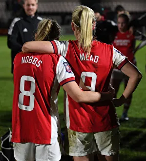 Arsenal Women V Brighton And Hove Albion Women 2021-22 Prints: Arsenal Women's FA WSL Victory: Nobbs and Mead Celebrate Triumph over Brighton