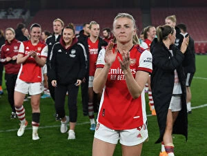 Arsenal Women v VfL Wolfsburg 2021-22 Collection: Arsenal Women's Historic Champions League Victory: Leah Williamson Celebrates with Adoring Fans