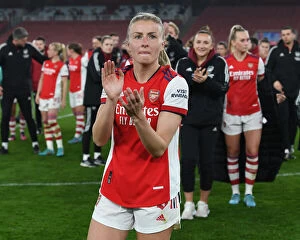 Arsenal Women v VfL Wolfsburg 2021-22 Collection: Arsenal Women's Historic Champions League Victory: Leah Williamson Celebrates with Adoring Fans at