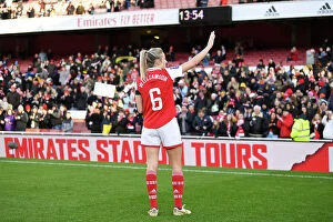 Arsenal Women v Chelsea Women 2022-23 Collection: Arsenal Women's Historic FA WSL Victory: Leah Williamson Celebrates with Adoring Fans at Emirates