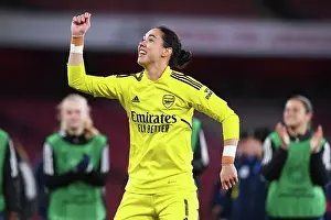 Arsenal Women V Bayern Munich Frauen 2022-23 Prints: Arsenal Women's Historic UEFA Champions League Victory: Manuela Zinsberger Celebrates Over Bayern Munich