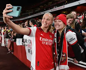 Arsenal Women V Tottenham Hotspur 2021-22 Prints: Arsenal Women's Historic Victory: Beth Mead Celebrates with Adoring Fans at Emirates Stadium
