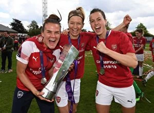 Images Dated 11th May 2019: Arsenal Women's Historic WSL Title Win: Celebrating with Katrine Veje, Janni Arnth
