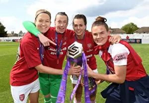 Arsenal Women's Historic WSL Title Win: Celebrating with Janni Arnth, Pauline Peyraud-Magnin, Viki Schnaderbeck, and Katrine Veje