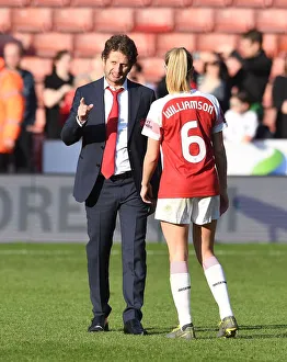 Arsenal V Manchester City - Continental Cup Final 2019 Prints: Arsenal Women's Manager Joe Montemurro Consoles Leah Williamson after FA WSL Continental Cup Final Loss to