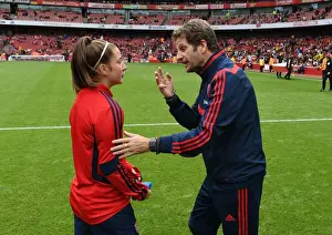 Arsenal Women V Bayern Munich 2019-20 Prints: Arsenal Women's Manager Joe Montemurro Discusses Emirates Cup Match with Ruby Grant after Arsenal vs