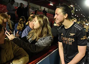 Brighton And Hove Albion Women V Arsenal Women 2022-23 Prints: Arsenal Women's Player Lotte Wubben-Moy Takes a Selfie with Fan after Brighton Match