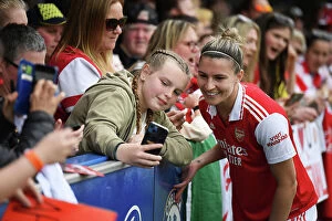Images Dated 21st May 2023: Arsenal Women's Player Steph Catley Interacts with Fan after Chelsea Match