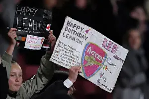 Arsenal Women V Bayern Munich Frauen 2022-23 Prints: Arsenal Women's Quarter-Final: Fans Celebrate Leah's Birthday with Victory over Bayern Munich