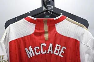 Arsenal Women's Squad: Katie McCabe's Detailed Shirt Up Close Before Arsenal vs. Aston Villa (2022-23)