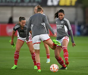 Arsenal Women's Squad Prepares: Intense Warm-Up Before Match vs Brighton & Hove Albion, FA WSL