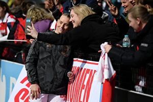 Images Dated 3rd April 2023: Arsenal Women's Star Stina Blackstenius Greets Fans After Victory Over Manchester City