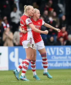 Arsenal Women's Super League Victory: Blackstenius and Mead Celebrate Goal Against Manchester United