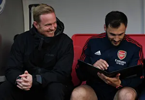 Arsenal Women's Team: Jonas Eidevall and Aaron D'Antino Pre-Match at Brighton & Hove Albion (FA Women's Super League, 2022-23)