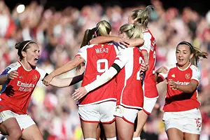 Arsenal V Aston Villa 2023-24 Prints: Arsenal Women's Team Celebrates Alessia Russo's Goal Against Aston Villa in 2023-24 Barclays Women's Super