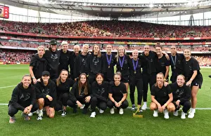 Arsenal Women's Team Half Time Gathering at Emirates Stadium during Arsenal v Fulham Match, 2022-23