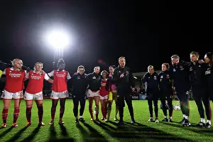 Arsenal Women V Leicester City Women 2022-23 Prints: Arsenal Women's Team: Head Coach Jonas Eidevall Motivates Players After Arsenal v Leicester City Match