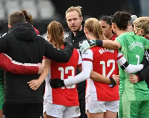 Arsenal Women V Manchester United Women 2021-22 Prints: Arsenal Women's Team Huddle: Jonas Eidevall Discusses Strategy Post-Match Against Manchester United