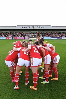 Arsenal Women's Team Huddle Before Kick-off Against Leicester City (FA Women's Super League, 2022-23)