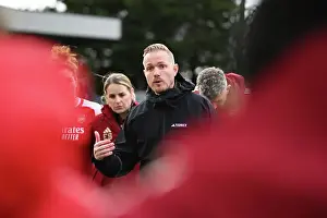 Arsenal Women V Manchester City Women 2023-24 Prints: Arsenal Women's Team: Jonas Eidevall Leads Post-Match Huddle Against Manchester City (2023-24)