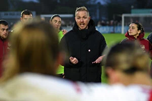 Images Dated 26th November 2023: Arsenal Women's Team: Jonas Eidevall Rallies Players After Match Against West Ham United