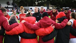 Images Dated 6th November 2023: Arsenal Women's Team: Jonas Eidevall's Post-Match Huddle with Manchester City (2023-24)