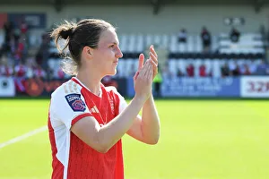 Arsenal Women V Aston Villa Women 2022-23 Prints: Arsenal Women's Triumph: Lotte Wubben-Moy Embraces Fans in Historic Victory Celebration (Arsenal Women vs)