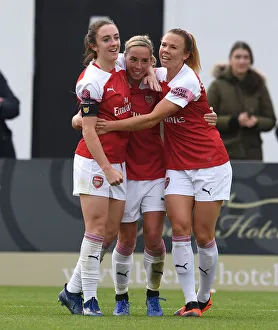 Arsenal Women's Triumph: Jordan Nobbs, Lisa Evans, and Jessica Samuelsson Celebrate Goals Against Birmingham City