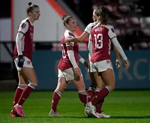 Arsenal Women V West Ham United Women 2020-21 Prints: Arsenal Women's Triumph: Kim Little Scores Double in Empty Meadow Park Against West Ham United
