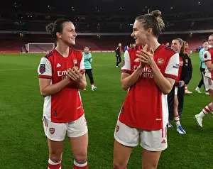 Arsenal Women V Tottenham Hotspur 2021-22 Prints: Arsenal Women's Triumph: Lotte Wubben-Moy and Vivianne Miedema Celebrate Over Tottenham Hotspur