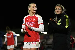 Arsenal Women V Bristol City Women - Conti Cup 2023-24 Prints: Arsenal Women's Victory: Stina Blackstenius and Laura Wienroither Celebrate Conti Cup Triumph over Bristol City