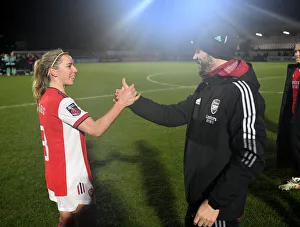 Arsenal Women V Brighton And Hove Albion Women 2021-22 Prints: Arsenal Women's Victory: Jordan Nobbs and Coach Aaron D Antico Celebrate against Brighton Hove Albion