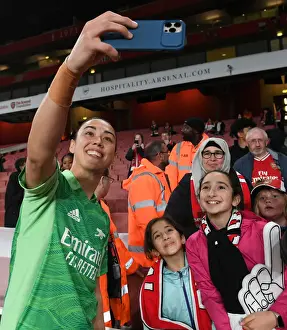 Arsenal Women V Tottenham Hotspur 2021-22 Prints: Arsenal Women's Victory: Selfie Celebration with Fans vs. Tottenham Hotspur in FA WSL