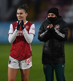 Arsenal Women V Birmingham City Women 2020-21 Prints: Arsenal Women's Victory: Steph Catley and Noele Maritz Celebrate with Fans