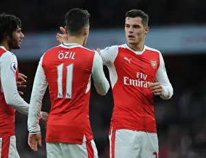 Arsenal V AFC Bournemouth 2016/17 Prints: Arsenal: Xhaka and Ozil Celebrate Teamwork during Arsenal v AFC Bournemouth Match, 2016/17