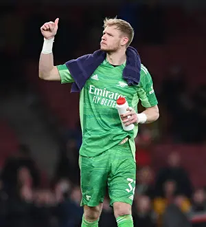 Arsenal's Aaron Ramsdale Celebrates Carabao Cup Semi-Final Victory Over Liverpool