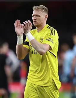 Arsenal's Aaron Ramsdale Celebrates with Fans after Arsenal v Brentford Win