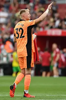 Arsenal's Aaron Ramsdale Celebrates with Fans after Arsenal v Norwich City Victory, 2021-22 Premier League