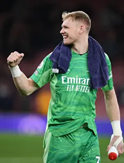 Arsenal V West Ham United 2021-22 Prints: Arsenal's Aaron Ramsdale Celebrates with Fans after Arsenal v West Ham United Win