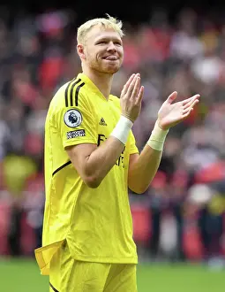 Arsenal's Aaron Ramsdale Celebrates with Fans after Arsenal vs. Tottenham Match, 2022-23 Premier League